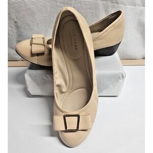 Cole Haan Emory bow wedge ballerina Nude‎ blush cream leather upper Sz 8B